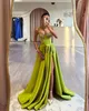 Elegant Green Prom Dresses A Line Sequins Straps Evening Dress Pleats Split Formal Long Special Occasion Party dress YD