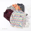 Spring Autumn Winter 2 3 4 6 8 10 Years Cartoon High Neck Pullover Basic Turtleneck Striped Soft T-Shirt For Kids Baby Boy 240313