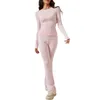 Calças femininas Mulheres Flare Pijama Set 2 Piece Outfits Primavera Casual Manga Longa Camisa Terno Lounge Define Pijamas