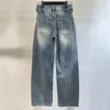 Женские джинсы 2024, весенние потертые брюки в стиле ретро, украшенные поясом, прямые брюки из чистого хлопка