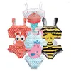 Maillots de bain pour femmes 2024 Baby Girls Maillot de bain One Piece Costumes Respirant Séchage rapide Dessin animé Vêtements de natation Summer Beach sans manches