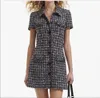 2024 Spring/Summer s - Self Port/rait-p Thousand Small Polo Collar Checkered Waist Waist Open Back Short Sleeve Single breasted Tweed Short Skirt