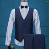 Мужские костюмы 2024 Свадебный для мужчин с шалевым воротником 3 предмета Slim Fit Синий костюм Смокинг Куртка Свадебная (Блейзер Брюки Жилет)