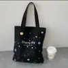 Alışveriş çantaları yıldızlı gökyüzü tuval çantası kadınlar için büyük kapasiteli tote alışveriş astronomik omuz yeniden kullanılabilir çanta eko