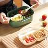 Geschirr Tragbare Lunchbox 2-lagiges Gitter Kinder Student Bento mit Gabel Löffel auslaufsicher mikrowellengeeignet Geruch verhindern Schule Büro