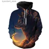 Erkek Hoodies Sweatshirts 2023 Büyük boy vahşi hayvan kurt soğuk ve şiddetli erkek hoodies fitness 3D baskılı kapüşonlu sweatshirtler izleme komik yakışıklı yeni l240315