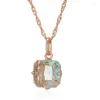 Pendentif Colliers Wbmqda Big Square Light Green Stone et collier pour femmes 585 Rose Gold Couleur Mode Zircon Bijoux Accessoires