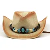 Berets Cowgirl Summer Hat Straw For Women Men Western Cowboy Lady Trendy Woven Sun Beach Cap