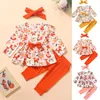 Clothing Sets Toddler Kids Baby Floral Cartoon Print Peplum Tops Pants Bow Headbands Outfits Girl Clothes 4t