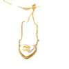 Жемчужный кулон с золотым дизайнерским покрытием для пары, брендовый Т-образный круг, модные женские ожерелья из нержавеющей стали, свадебные украшения, подарок GG