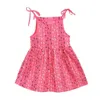 Abiti da ragazza Stile coreano New Summer Kids Girls Dress Strisce di cotone e canapa Stampati floreali Abiti senza maniche per tutti i giorni H8066 240315