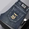 Jeans masculinos designer marca outono e inverno grosso elástico fino ajuste pequeno reto europeu moda high end juventude versátil calças 8a2d