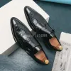 Buckle Business Formal Wear Shoes Pointed Pattern Embossed Casual Shoes Genuine Leather Fashion Zapatos Hombre Men's Shoes