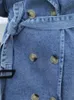 Fitaylor Spring Autumn Women Fashion Denim Trench Coat Double Breasted Lace-up Long Jean Jacket Vintage Solid Color Outwear 240315