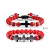 Strand 2Pcs Classic Men Hematite Cross Bracelets 8mm Natural Black Onyx Lava Stone Beads Friendship Women Yoga Paryer Jewelry