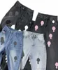 Mens Jeans Mens Designer gör gamla tvättade ch raka byxor bokstäver för kvinnor män avslappnad lång stil d56uddhn
