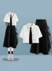 Xgoth doux Cool costume femme Preppy coréen lâche haute rue à manches courtes vêtements de travail chemise demi-corps jupe femmes noir 2 pièces ensemble 240329