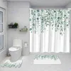 Douchegordijnen Bloemen Douchegordijn Set Aquarel Bloemen Vlinder Groene Plant Bladeren Modern Huis Badkamer Decor Badmatten Wc Deksel Cover Y240316