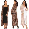 Women Fashion Spangle Cardigan Open Stitch Long Sleeve See through Sequins Mesh Long Cardigan Bling Cloak cover cape LJJA2828 ZZ