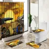 Cortinas de chuveiro Vintage Car Country Scenery Cortinas de chuveiro Old Wooden House Farmhouse Home Decor Tapete antiderrapante Tapete de banheiro Conjuntos de tapetes Y240316