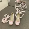 Womens Flat Footwear Pink Ballet Women Single Shoes Fashion Lace Up Girl Mary Jane Sweet Flowers Ladies Spring 240304
