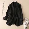 Bawełniany i liniowy mały garnitur Blazer Summer Korean Fashion Cienki płaszcz Trzy czwarte rękawy Casual Blazers Kurtka 240306