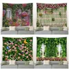 Spring Butterfly Flowers Tapestry Retro Wooden Fence Nature Pink Rose Plants Floral Wall Hanging Garden Home Decor Scenery Cloth 240304