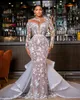 Gorgeous Mermaid Lace Wedding Dresses for black girl Beaded Plus Size Bridal Gowns Long Sleeves Sheer Jewel Neck Appliques Vestido De Novia