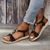 Scarpe casual Sandali piatti a farfalla da donna Stile Boho Punta aperta con cinturino elastico con strass Slip On Beach