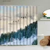 Rideaux de douche Hiver Neige Paysage Tapisserie Forêt Lac Parc Arbres Paysage Naturel Salle De Bains Décor Mural Avec Crochet Écran Polyester Étanche Y240316