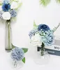 Mefier Artificial Flowers Rose Combo Delicate Elegant Dusty Blue Fake Foam Flowers w/STEM For Wedding Party Home Decorations 240313