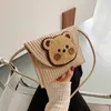 Spring and Summer New Popular Woven Envelope Bag Cute Bear Bohemian Shoulder Crossbody Beach Vacation Mobile Phone Bag