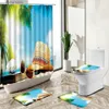 Shower Curtains Ocean Beach Scenery Shower Curtain Summer Vacation Bathroom Set Starfish Shell Palm Tree Non-Slip Carpet Toilet Cover Floor Mat Y240316