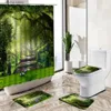 Rideaux de douche Rideau de douche paysage arbres forestiers plantes vertes impression 3D imperméable salle de bain baignoire tapis de piédestal antidérapant couverture de toilette Y240316