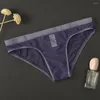 Underpants Uomini Slip trasparenti a maglie ultra-sottili mutandine traspiranti di colore solido