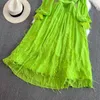 Casual Dresses Fashion Runway Spring Green Party Long Dress Elegant Women Slash Neck Feather Spliced ​​Chiffon Flare Sleeve Holiday Maxi Robe