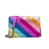 Schicke Umhängetaschen für Damen, Designer-Handtaschen, Tragetasche mit kontrastierender Patchwork-Regenbogenkette, einzelne Schultertasche, Adlerkopf, klein, quadratisch, 240311