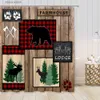 Douchegordijnen Cabine Douchegordijnen Retro Rustiek Lodge Beer Elanden Herten Elanden Wolf Bos Avontuur wacht Buffalo Plaid Badkamer Decor Set Haken Y240316