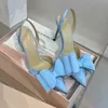 H&h Satin Bow Pumps Women Leather Sole Rhinestone Slingbacks Decoration Women Stiletto Heel Sandals Designers Dinner Dress Shoes with Box