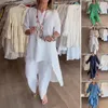 Kvinnors tvådelade byxor Casual Wide-Ben Suit Elegant Plus Size Spring Tracksuit Set med tre kvart ärmens topp oregelbunden hem för dagligen