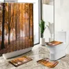 Shower Curtains Natural Scenery Shower Curtain Autumn Forest Trees Maple Leaf Road Landscape Home Deco Bath Mat Toilet Cover Bathroom Carpet Set Y240316