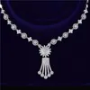 HUAMI Round Drop Earrings Necklace Women Jewelry Sets Bridal Tassel Pendant AAA Zircon Bead Chian Gift for Girlfriend Bijoux 240228