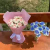 Flores decorativas 1 peça flor de malha artificial lã tricotada à mão para buquê diy decoração de casamento presente de dia dos namorados