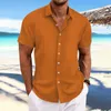 Męskie zwykłe koszule gorące Sprzedanie wiosenne i letnie nowe męskie bawełniane i lniane pasiaste jacquard sportowe sport luźne krótkie sanie koszuli męskie koszule 24315