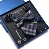 Holiday Present Tie Handkerchief Pocket Squares Cufflink Set Necktie Box Striped Dark Blue April Fools Day 240314