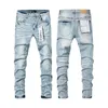 Purple Jeans Hole Mens Jeans Skinny Fit Patch Vintage Distress rippade förstörda stretchcyklisten denim Black Slim Hip Hop Pants for Men Jean