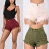 Nieuwe wollen rand elastische denim shorts en hotpants met hoge taille voor dames, 3 kleuren, 5 maten