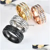 Band Rings 8Mm Stainless Steel Crystal Gold Sier Plated Band Rings For Women Men Fashion Jewelry Wedding Party Club Wear Drop Deliver Dh5Sq