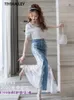 TIYIHAILEY Fashion Long Maxi Denim And Lace Fish Tail Skirt For Women S-2XL Mermaid Style High Waist Summer 240328