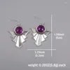 Dangle Earrings Vintage Round Inlaid Purple Stonesフックエスニックシルバーカラーメタルハンドカーブパターンパーティーアクセサリー
